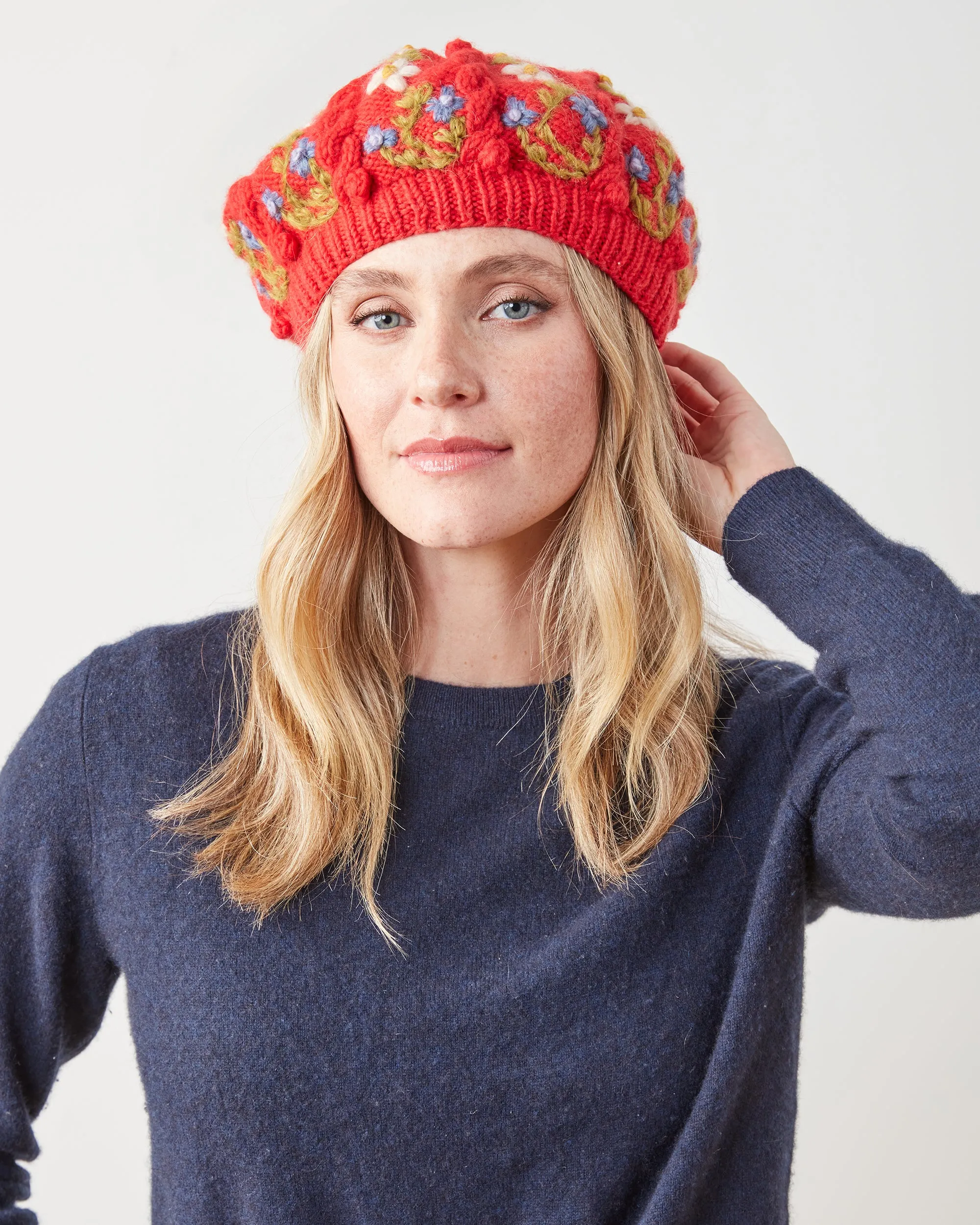 Red - Eleanor Beret - French Knot