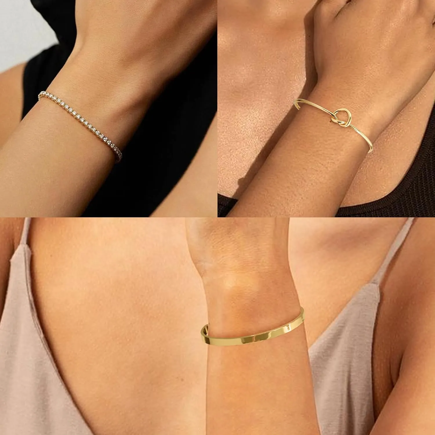 Reoxvo 14K Gold Plated Bangle Cuff Bracelets for Women Non Tarnish Gold Bracelet Stack Jewelry Set for Women Trendy