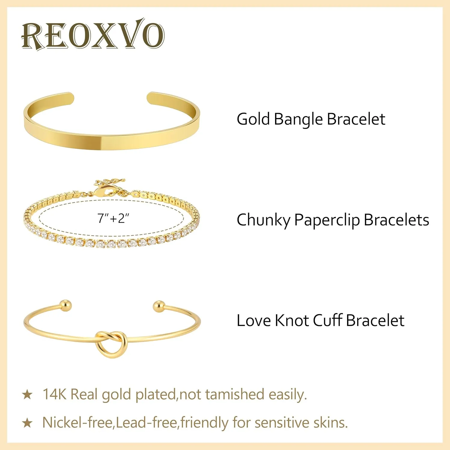 Reoxvo 14K Gold Plated Bangle Cuff Bracelets for Women Non Tarnish Gold Bracelet Stack Jewelry Set for Women Trendy