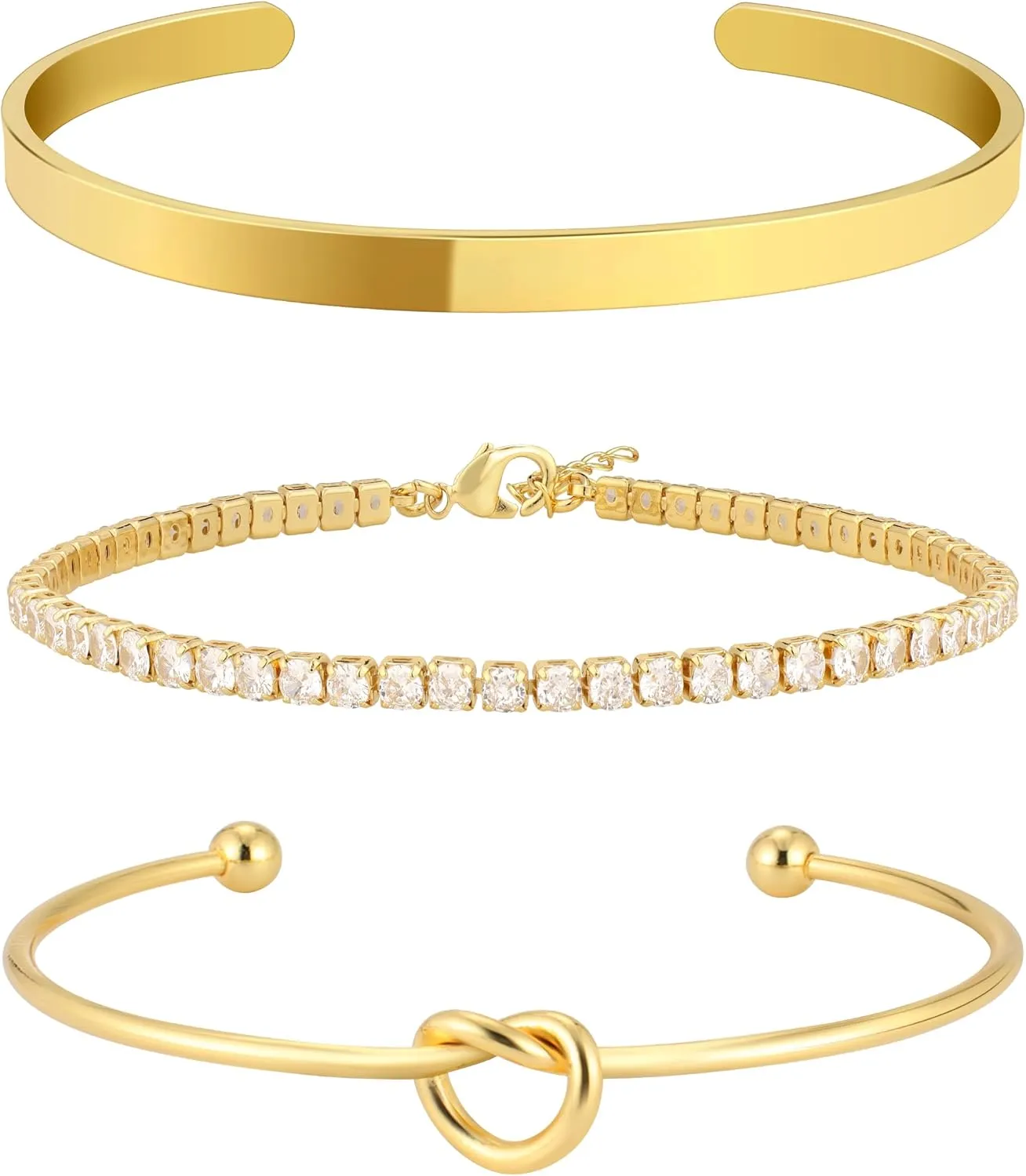 Reoxvo 14K Gold Plated Bangle Cuff Bracelets for Women Non Tarnish Gold Bracelet Stack Jewelry Set for Women Trendy