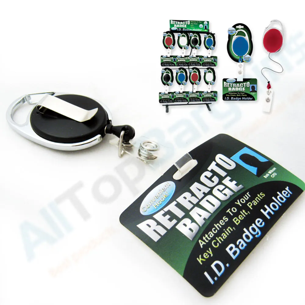 Retractable ID Badge Holder Reel Clip Attaches Key Chain Belts Pants Blue Black
