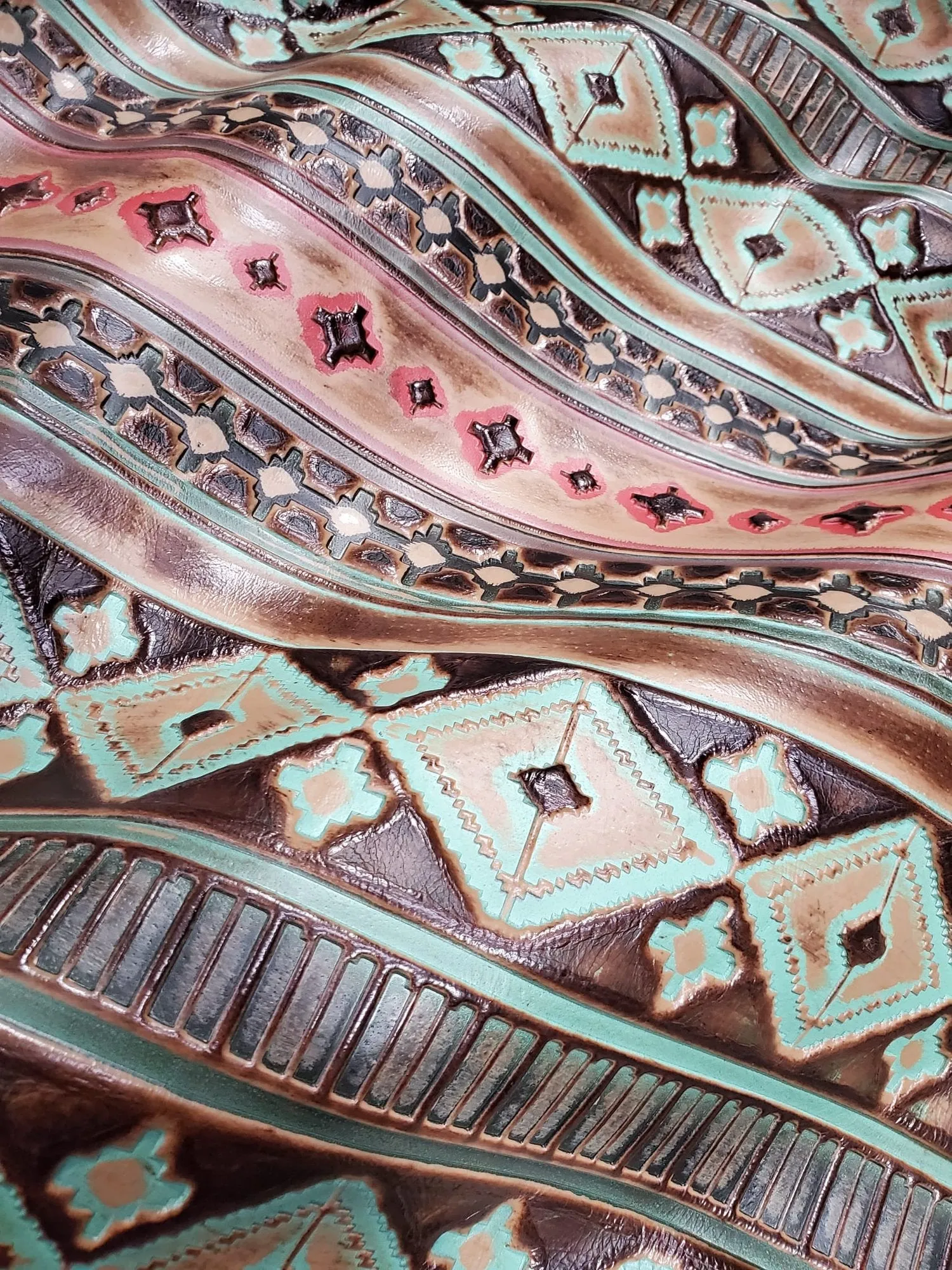 Rope Edge Turquoise Navajo Leather Belt Buckle 901q
