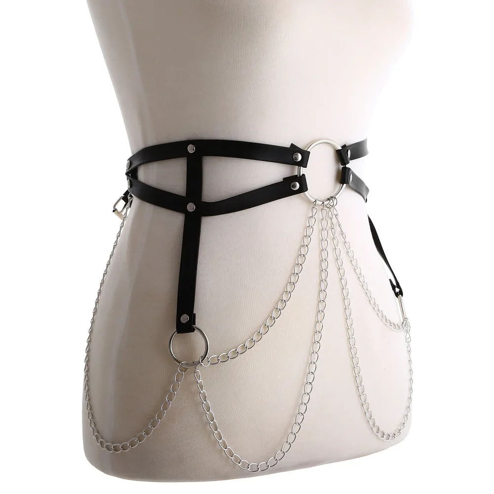 Sexy Chain Leather Strap Jewelry Waist Bondage