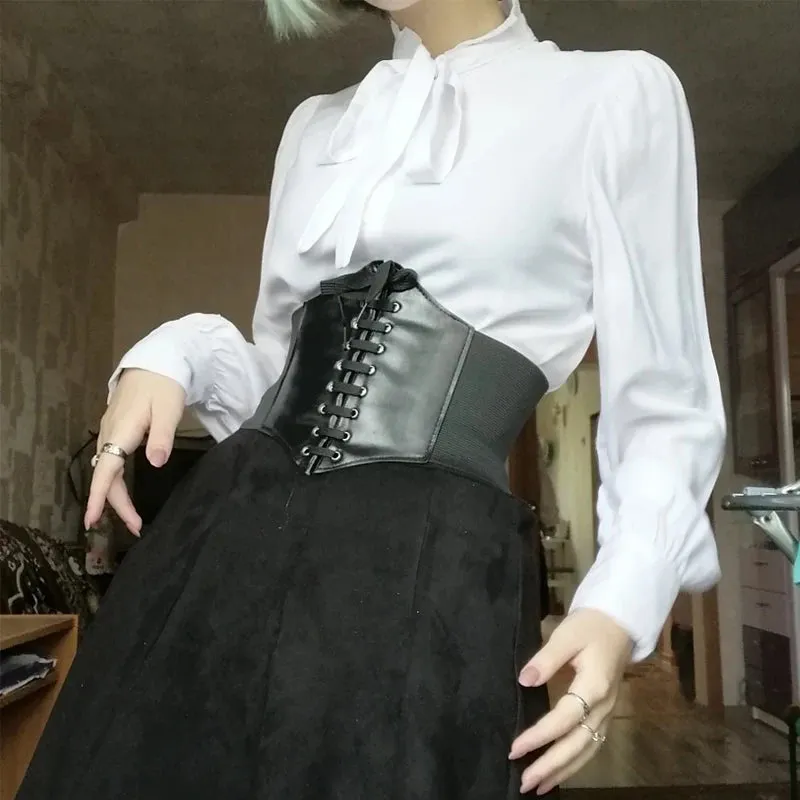 Trendy Faux Leather Elastic Corset Belt