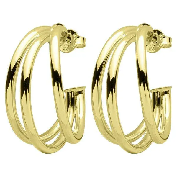 Triple Claire Hoop Earrings - Shiny Gold