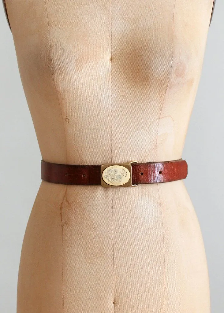 Vintage 1970s Craftmasters of Nantucket Scrimshaw Butterfly Belt