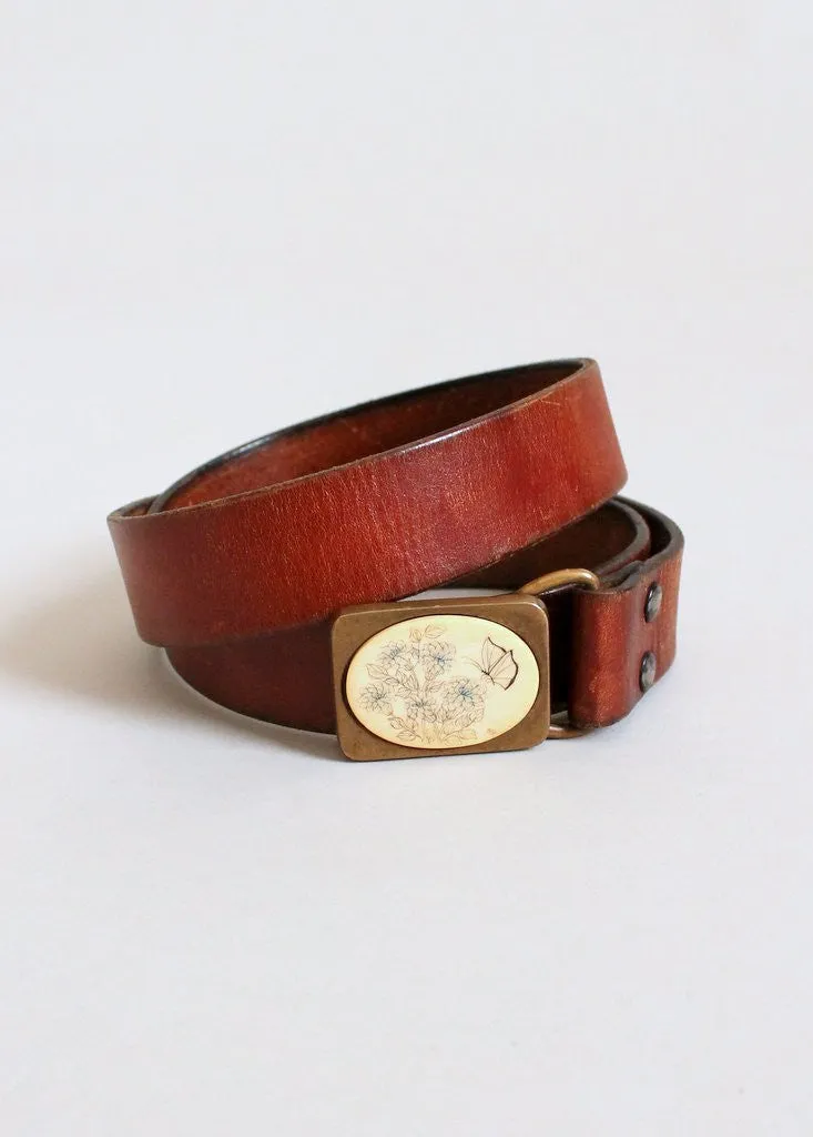 Vintage 1970s Craftmasters of Nantucket Scrimshaw Butterfly Belt