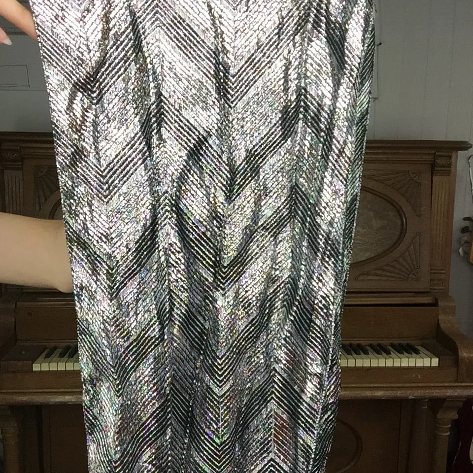 Vintage 70s | Metallic Silver Glam Disco Party Ziggy Stardust MOD Scarf